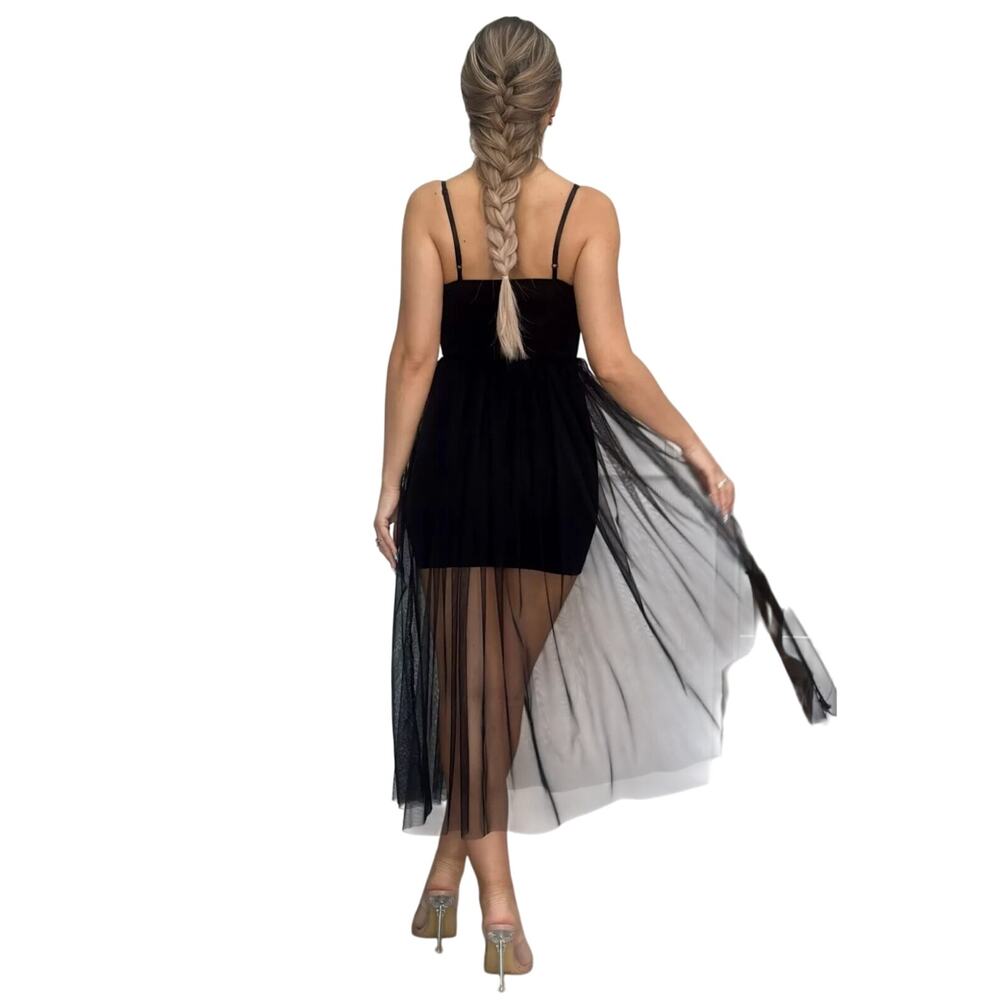 This is a black romper 
with a sheer tulle bottom dress. Sz L